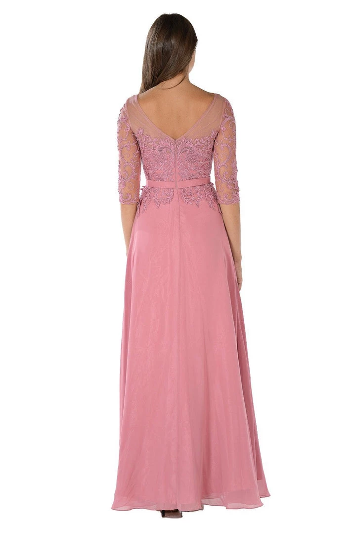 Long Chiffon Dress With Sheer Lace Sleeves By Poly USA 7598 8 Long Chiffon Dress With Sheer Lace Sleeves By Poly USA 7598