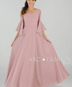 Long Cold Shoulder Dress With Bell Sleeves By Poly USA 8300 Prom