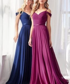 Long Cold Shoulder Chiffon Dress By Cinderella Divine CD0156 Prom