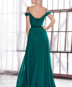 Long Cold Shoulder Chiffon Dress By Cinderella Divine CD0156 Prom