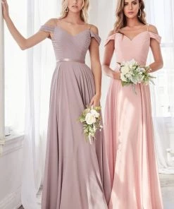 Long Cold Shoulder Chiffon Dress By Cinderella Divine CD0156 Prom