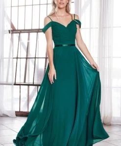 Long Cold Shoulder Chiffon Dress By Cinderella Divine CD0156 Prom