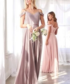Long Cold Shoulder Chiffon Dress By Cinderella Divine CD0156 Prom