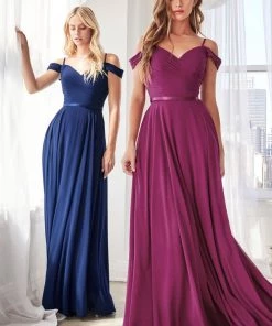 Long Cold Shoulder Chiffon Dress By Cinderella Divine CD0156 Prom