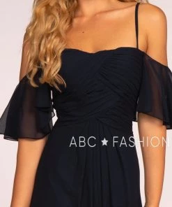 Long Cold Shoulder Dress With Pleated Bodice By Elizabeth K GL2615 Prom