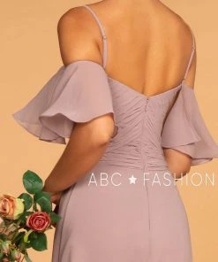 Long Cold Shoulder Dress With Pleated Bodice By Elizabeth K GL2615 Prom