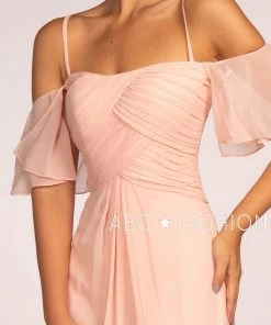 Long Cold Shoulder Dress With Pleated Bodice By Elizabeth K GL2615 Prom