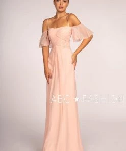 Long Cold Shoulder Dress With Pleated Bodice By Elizabeth K GL2615 Prom