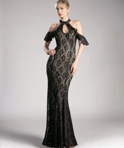 Prom Long Cold Shoulder Lace Dress By Cinderella Divine C0701