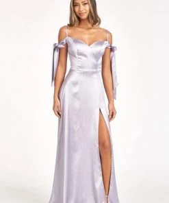Long Cold Shoulder Satin Dress By Elizabeth K GL1994