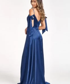 Long Cold Shoulder Satin Dress By Elizabeth K GL1994