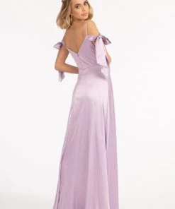 Long Cold Shoulder Satin Dress By Elizabeth K GL1994