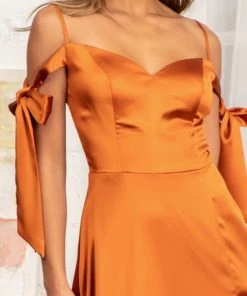 Long Cold Shoulder Satin Dress By Elizabeth K GL1994