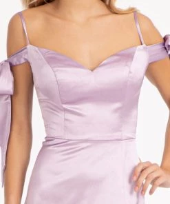 Long Cold Shoulder Satin Dress By Elizabeth K GL1994
