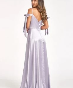 Long Cold Shoulder Satin Dress By Elizabeth K GL1994