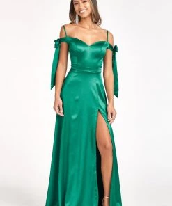 Long Cold Shoulder Satin Dress By Elizabeth K GL1994
