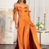 Long Cold Shoulder Satin Dress By Elizabeth K GL1994