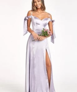 Long Cold Shoulder Satin Dress By Elizabeth K GL1994
