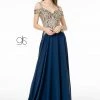 Prom Long Cold Shoulder Dress With Gold Appliques By Elizabeth K GL2998