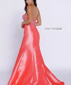 Prom Long Coral Strapless Dress With Beaded Design By Nox Anabel 8244