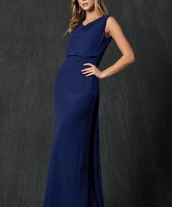 Long Cowl Neck Chiffon Dress By Juliet 670