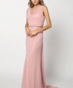 Long Cowl Neck Chiffon Dress By Juliet 670