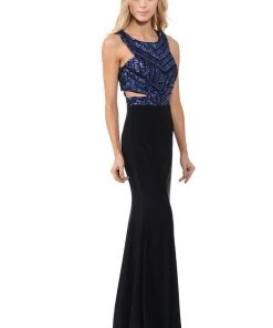 Long Cutout Dress With Sequined Top By Lenovia 5146 Prom