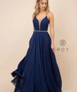 Long Deep V-Neck Dress With Corset Back By Nox Anabel R416 14 Long Deep V-Neck Dress With Corset Back By Nox Anabel R416