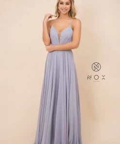 Long Deep V-Neck Dress With Corset Back By Nox Anabel R416 19 Long Deep V-Neck Dress With Corset Back By Nox Anabel R416