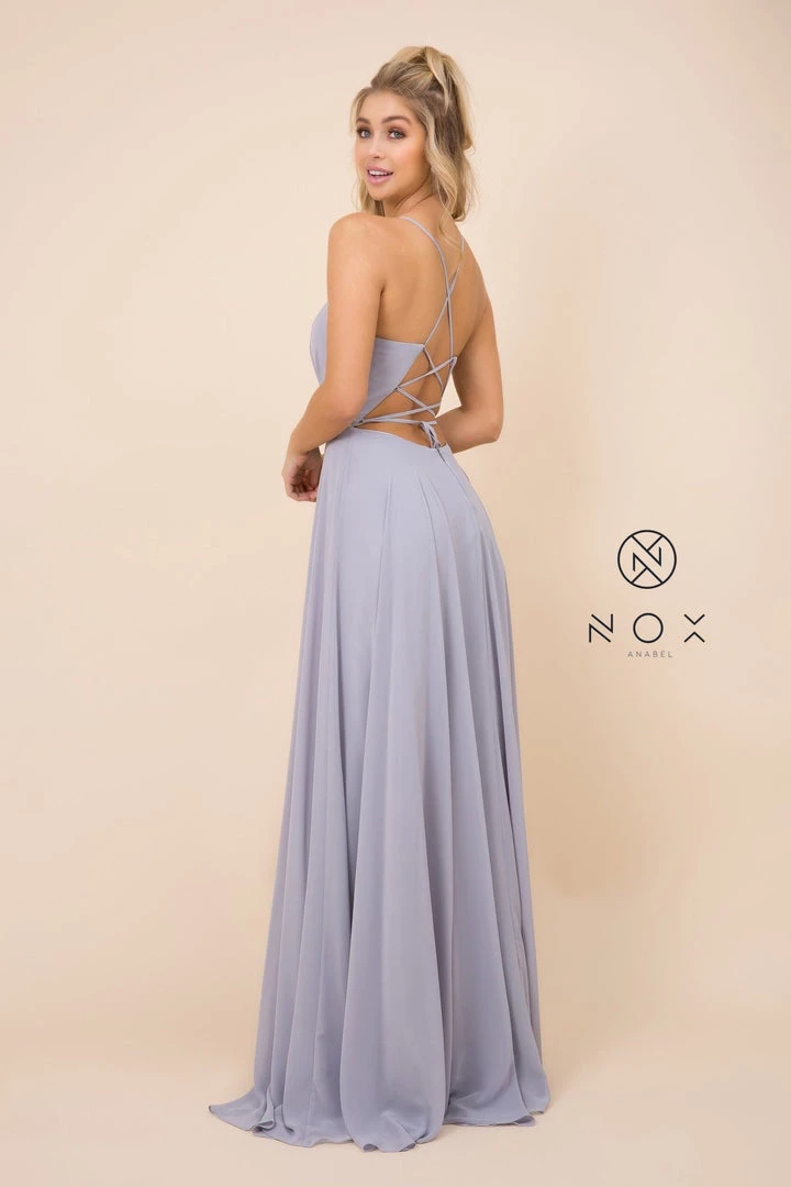 Long Deep V-Neck Dress With Corset Back By Nox Anabel R416 11 Long Deep V-Neck Dress With Corset Back By Nox Anabel R416