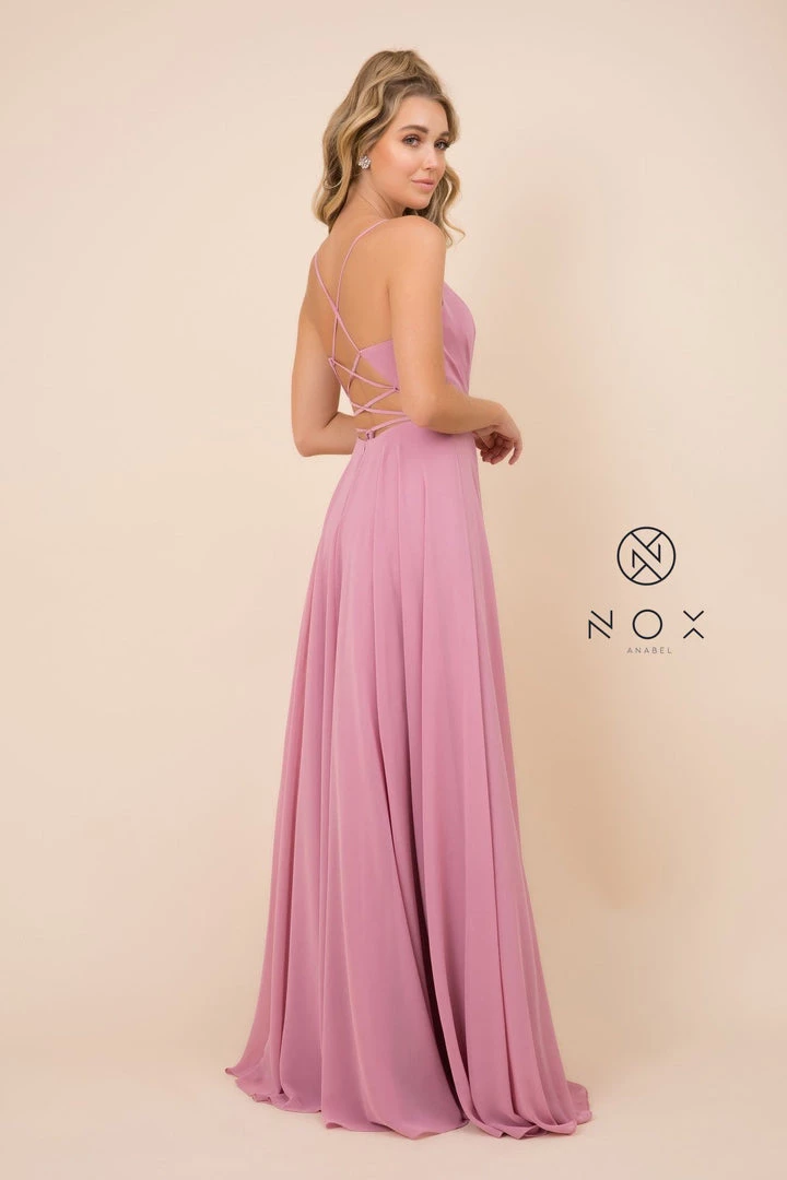 Long Deep V-Neck Dress With Corset Back By Nox Anabel R416 7 Long Deep V-Neck Dress With Corset Back By Nox Anabel R416