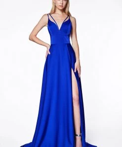 Prom Long Double Strap V-Neck Dress By Cinderella Divine CS034