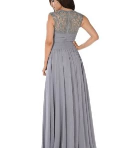 Long Dusty Rose Dress With Pleated V-Neck Bodice By Poly USA