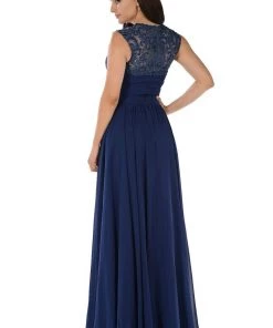 Long Dusty Rose Dress With Pleated V-Neck Bodice By Poly USA