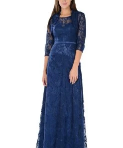 Long Dusty Rose Lace Dress With Bolero Jacket By Poly USA