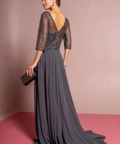 Elizabeth K Long Embellished Bodice Dress With Mid Sleeves By GLS Gloria GL2686