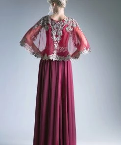 Prom Long Embellished Cape Dress By Cinderella Divine ML404
