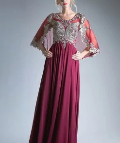 Prom Long Embellished Cape Dress By Cinderella Divine ML404