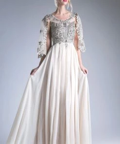 Prom Long Embellished Cape Dress By Cinderella Divine ML404
