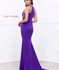 Prom Long Embellished Cutout Halter Gown By Nox Anabel 8294