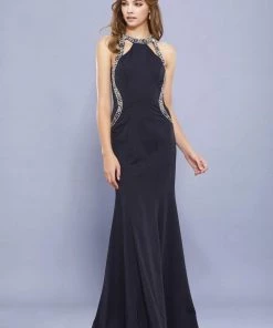 Prom Long Embellished Cutout Halter Gown By Nox Anabel 8294