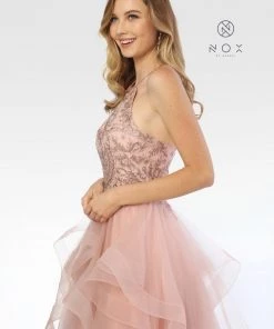 Long Embellished Halter Dress With Ruffled Skirt By Nox Anabel S266 Prom