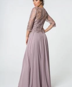 Long Embroidered Bodice Dress With 3/4 Sleeves By Elizabeth K GL2810 19 Long Embroidered Bodice Dress With 3/4 Sleeves By Elizabeth K GL2810