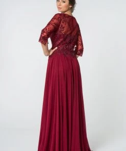 Long Embroidered Bodice Dress With 3/4 Sleeves By Elizabeth K GL2810 23 Long Embroidered Bodice Dress With 3/4 Sleeves By Elizabeth K GL2810