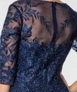 Long Embroidered Bodice Dress With 3/4 Sleeves By Elizabeth K GL2810 17 Long Embroidered Bodice Dress With 3/4 Sleeves By Elizabeth K GL2810