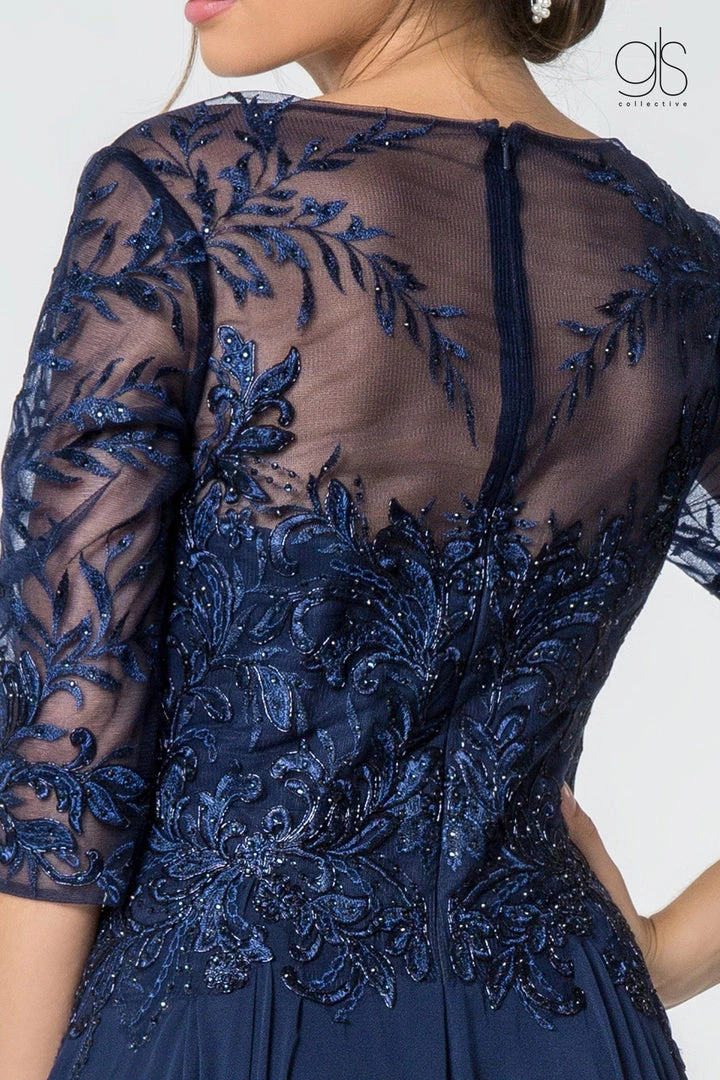 Long Embroidered Bodice Dress With 3/4 Sleeves By Elizabeth K GL2810 6 Long Embroidered Bodice Dress With 3/4 Sleeves By Elizabeth K GL2810