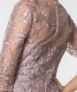 Long Embroidered Bodice Dress With 3/4 Sleeves By Elizabeth K GL2810 21 Long Embroidered Bodice Dress With 3/4 Sleeves By Elizabeth K GL2810