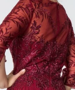 Long Embroidered Bodice Dress With 3/4 Sleeves By Elizabeth K GL2810 24 Long Embroidered Bodice Dress With 3/4 Sleeves By Elizabeth K GL2810