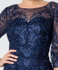 Long Embroidered Bodice Dress With 3/4 Sleeves By Elizabeth K GL2810 16 Long Embroidered Bodice Dress With 3/4 Sleeves By Elizabeth K GL2810