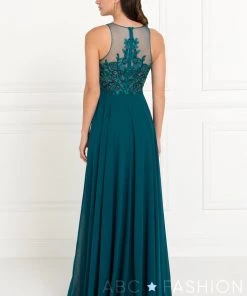 Prom Long Embroidered Burgundy Chiffon Dress By Elizabeth K GL1570